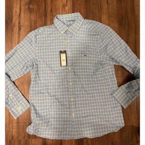NWT Vineyard Vines Men's Blue and Green Plaid Performance Button-Down Shirt Lg